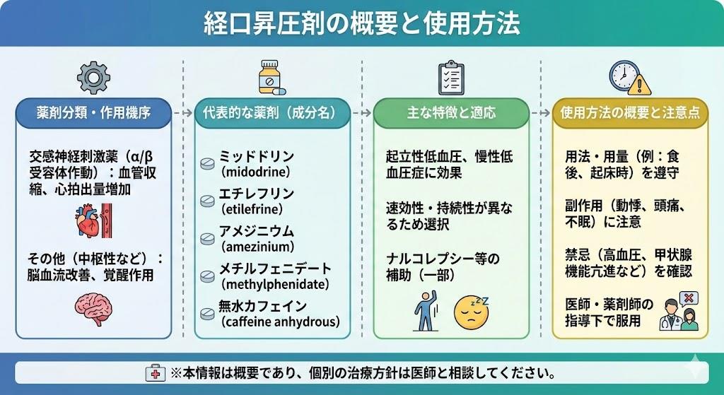 昇圧剤の一覧：経口薬の特徴と使用方法