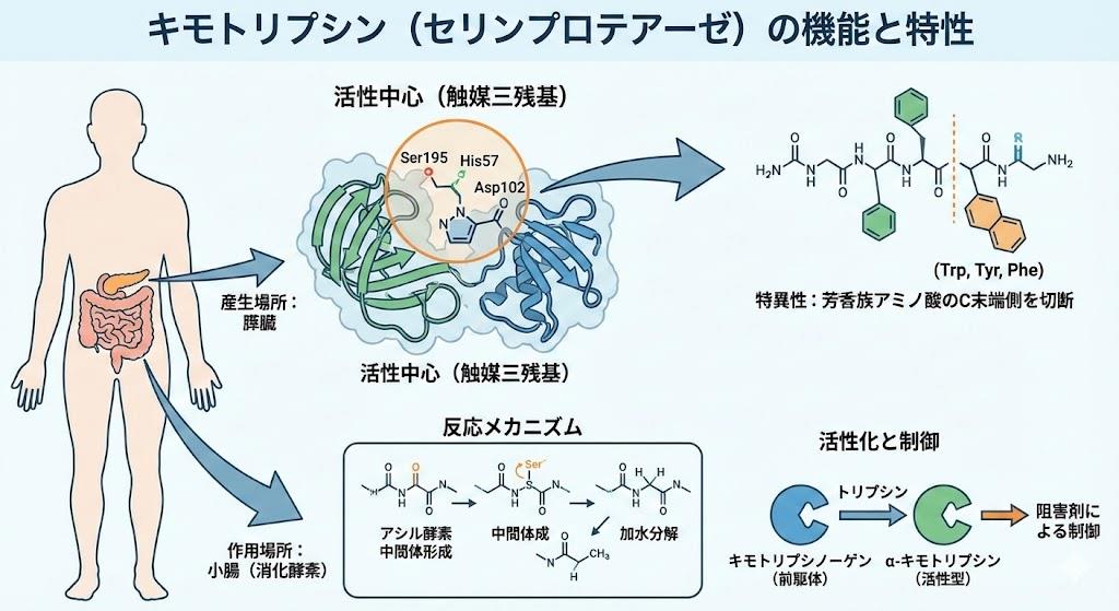 セリンプロテアーゼ キモトリプシンの機能と特性