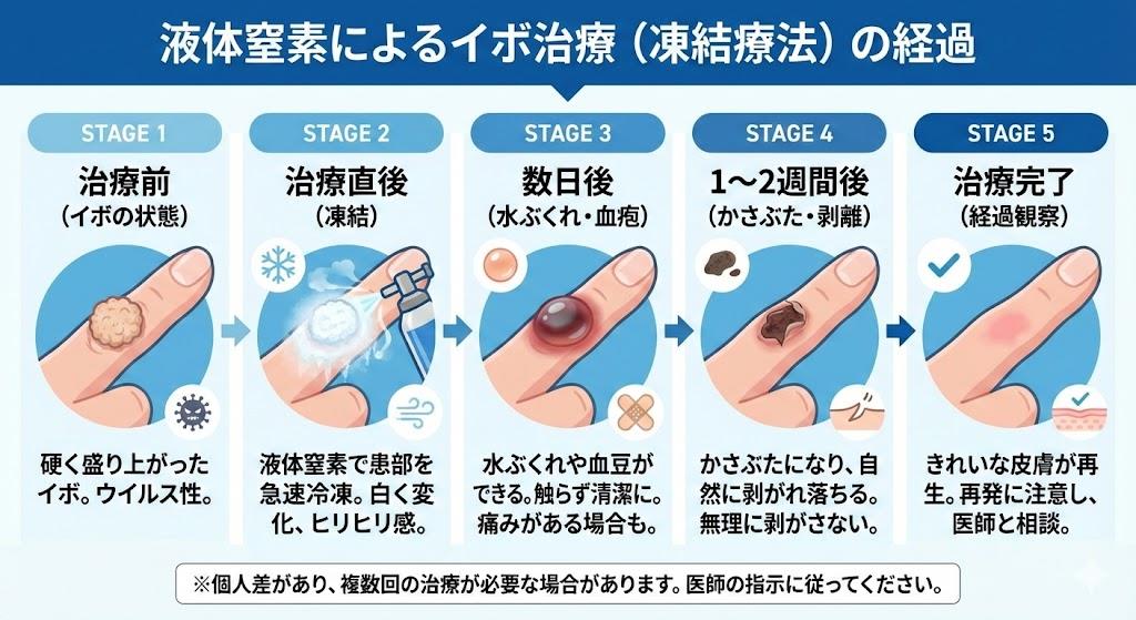 液体窒素によるイボ治療の経過