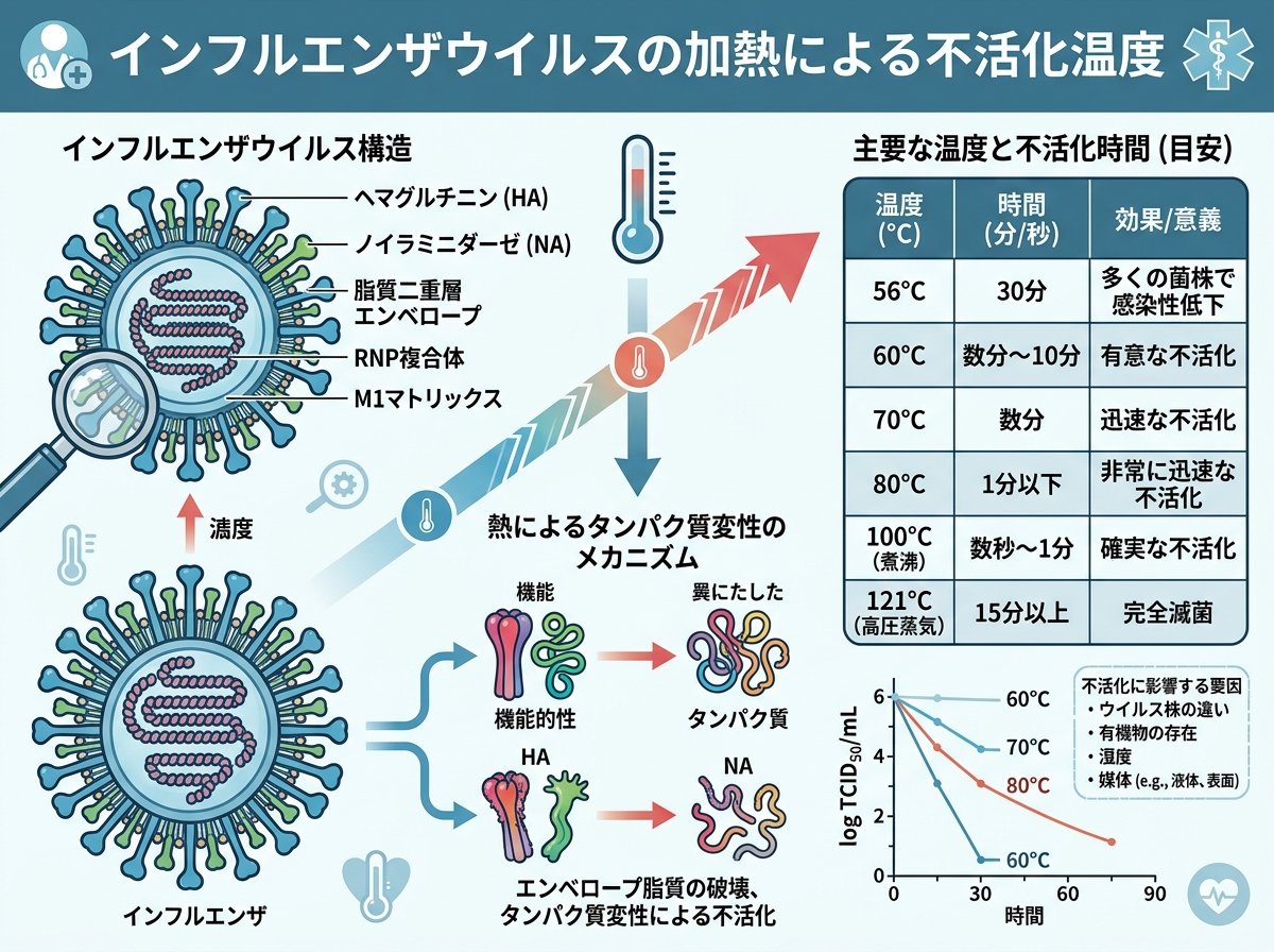 インフルエンザウイルスの加熱による不活化温度