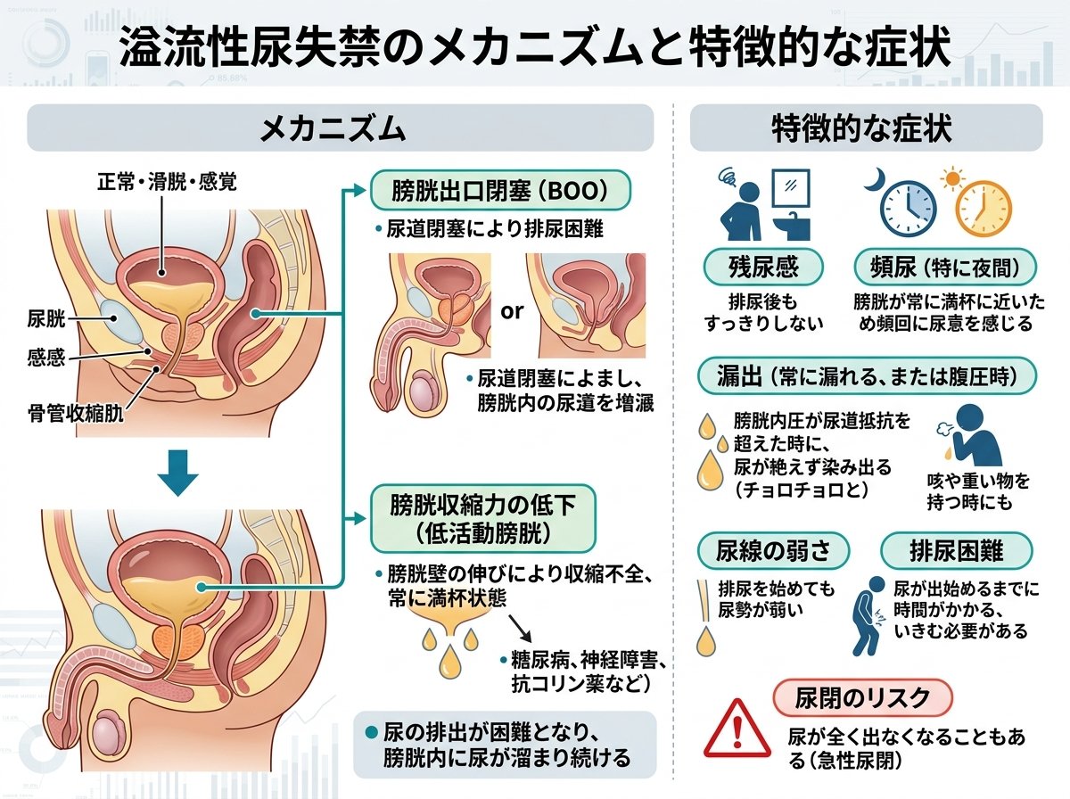 溢流性尿失禁のメカニズムと特徴的な症状