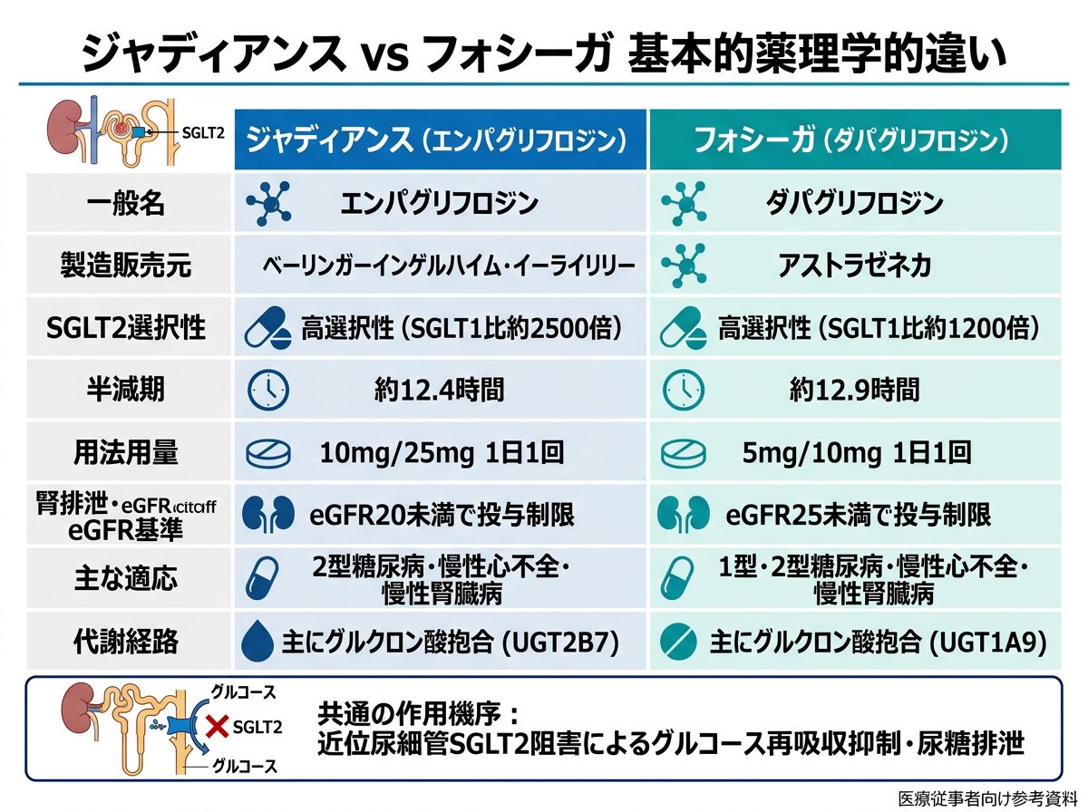 ジャディアンスとフォシーガの基本的な薬理学的違い