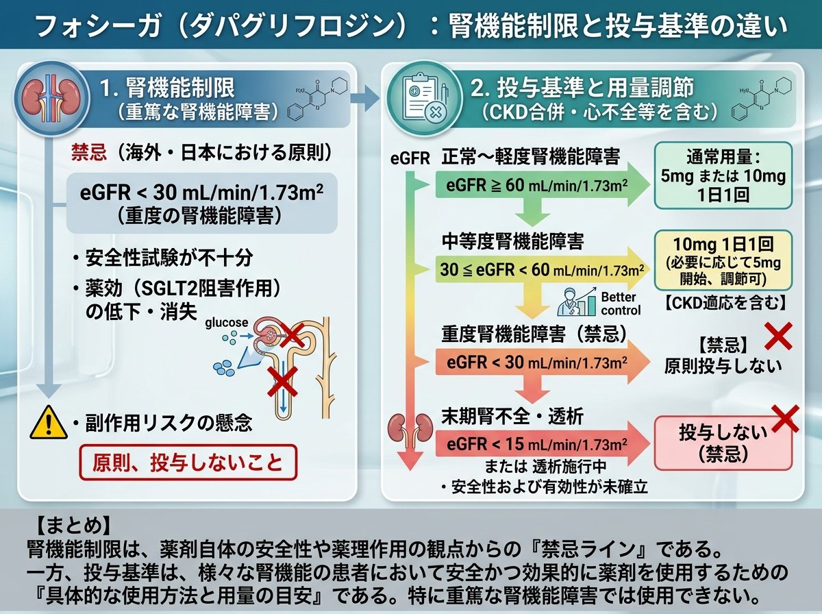 フォシーガ腎機能制限と投与基準の違い