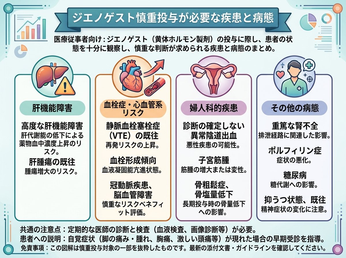 ジエノゲスト慎重投与が必要な疾患と病態