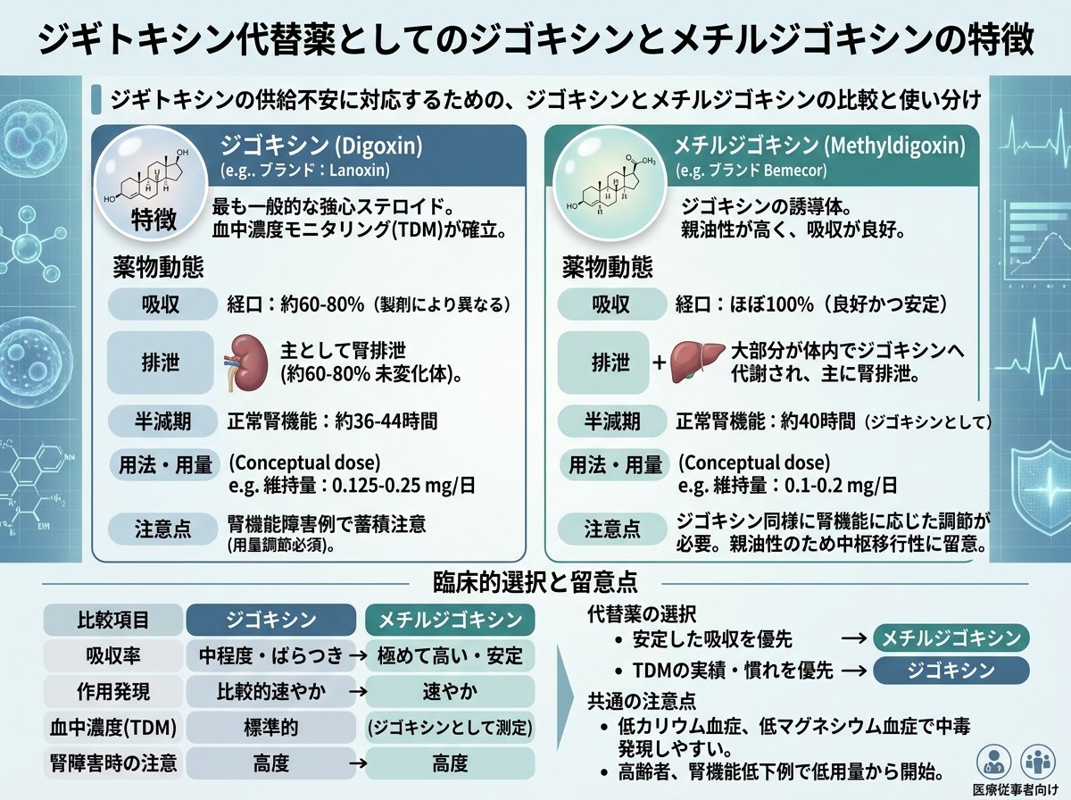 ジギトキシン代替薬としてのジゴキシンとメチルジゴキシンの特徴
