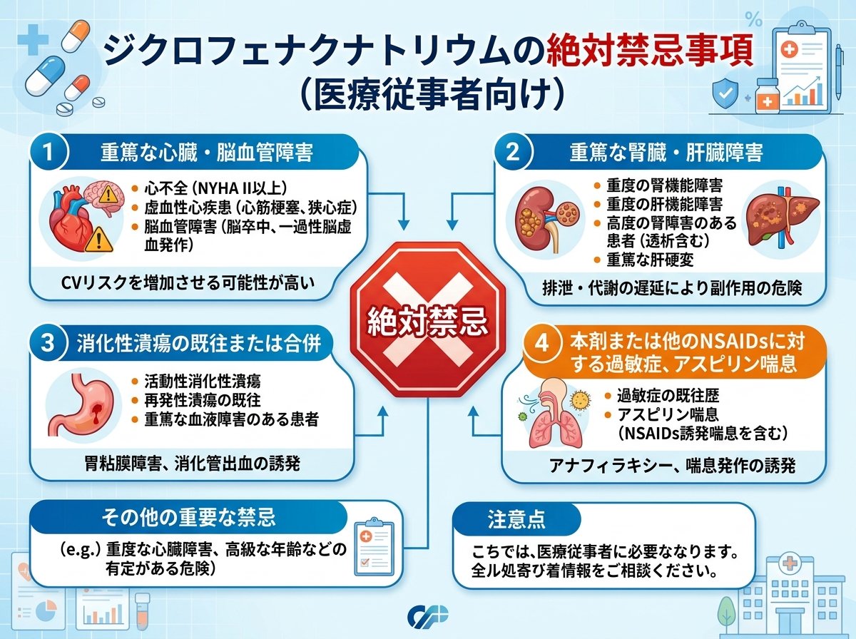 ジクロフェナクナトリウムの絶対禁忌事項