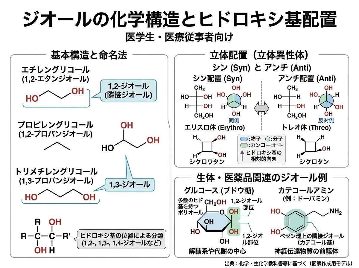 ジオールの化学構造とヒドロキシ基配置