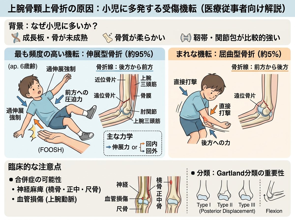 上腕骨顆上骨折の原因:小児に多発する受傷機転