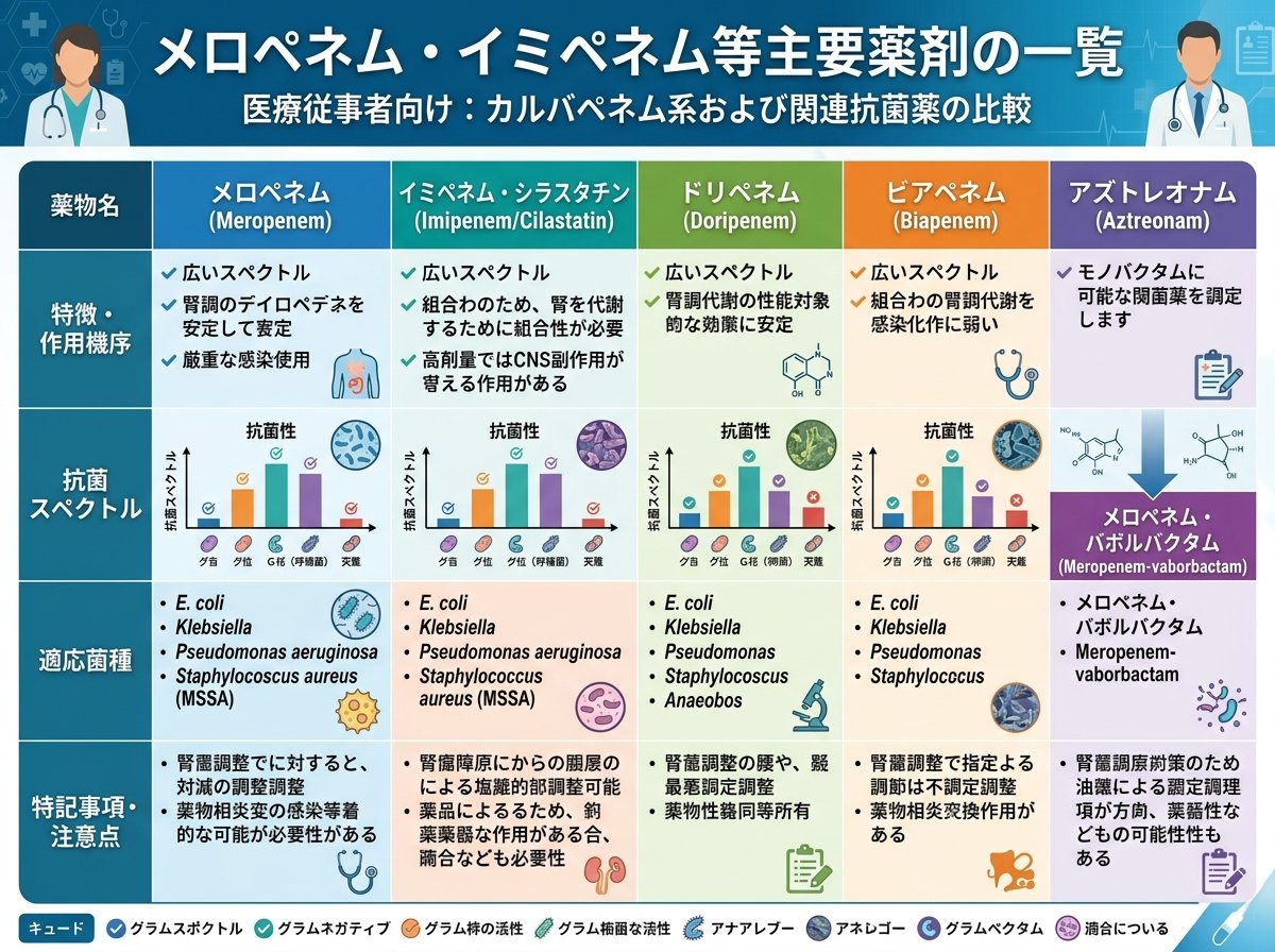 メロペネム・イミペネム等主要薬剤の一覧