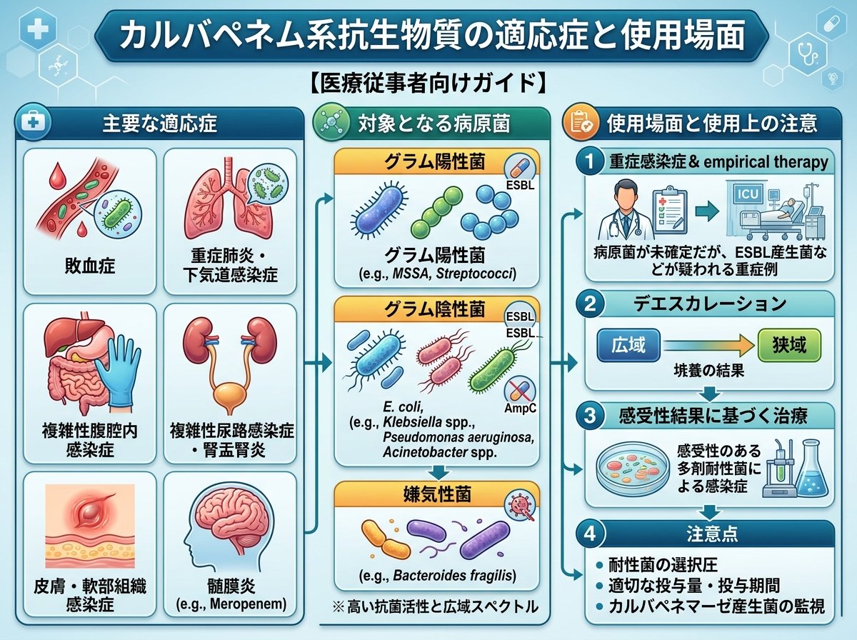 カルバペネム系抗生物質の適応症と使用場面