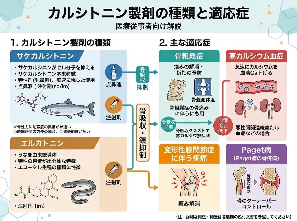 カルシトニン製剤の種類と適応症