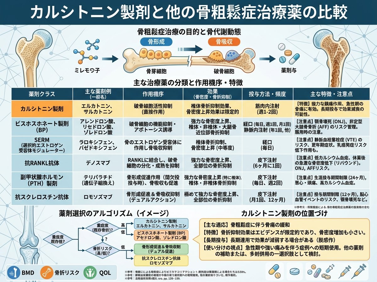 カルシトニン製剤と他の骨粗鬆症治療薬の比較