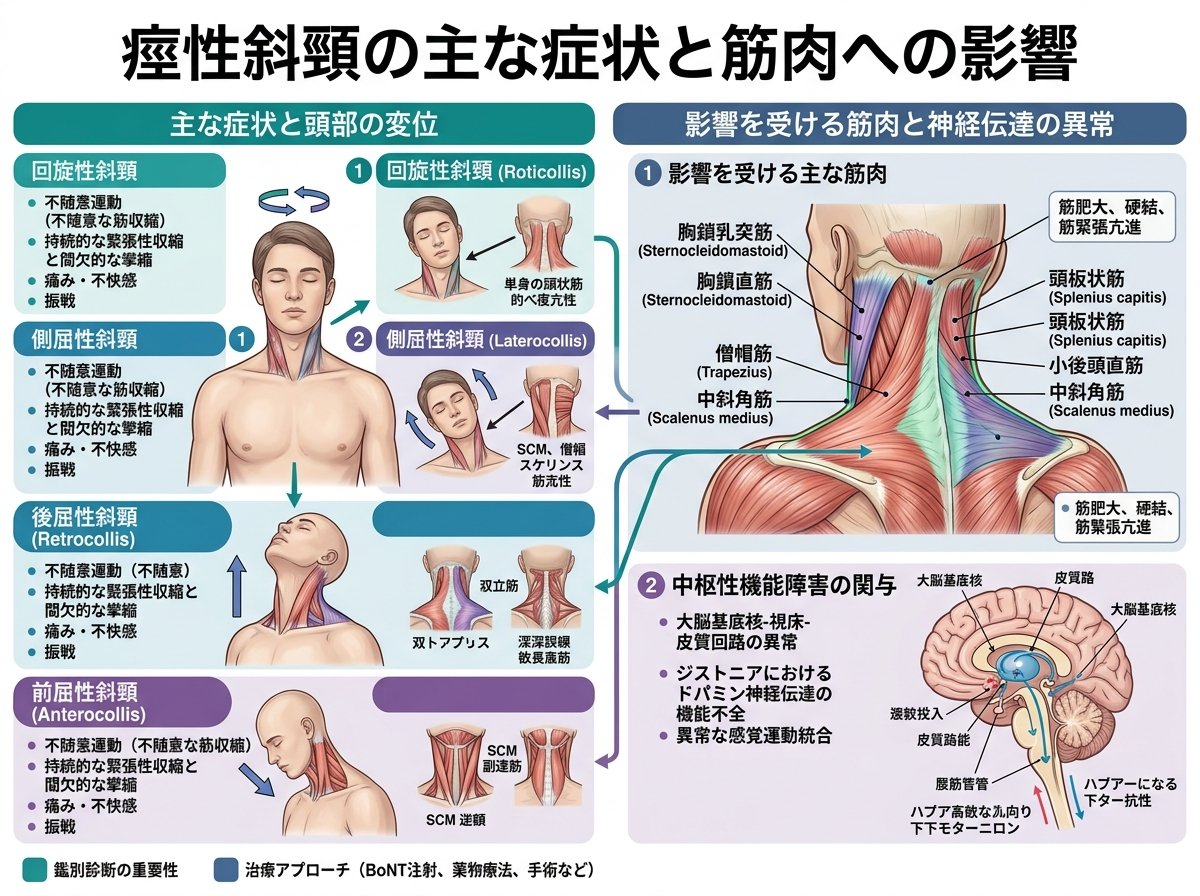 痙性斜頸の主な症状と筋肉への影響
