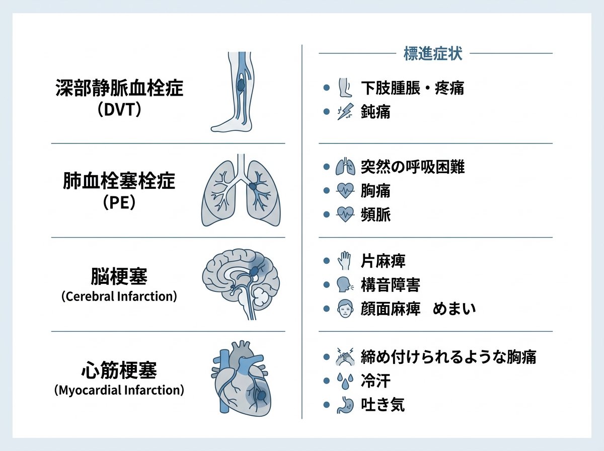 血栓症の種類と主な症状の特徴