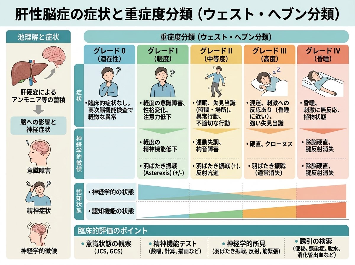 肝性脳症の症状と重症度分類