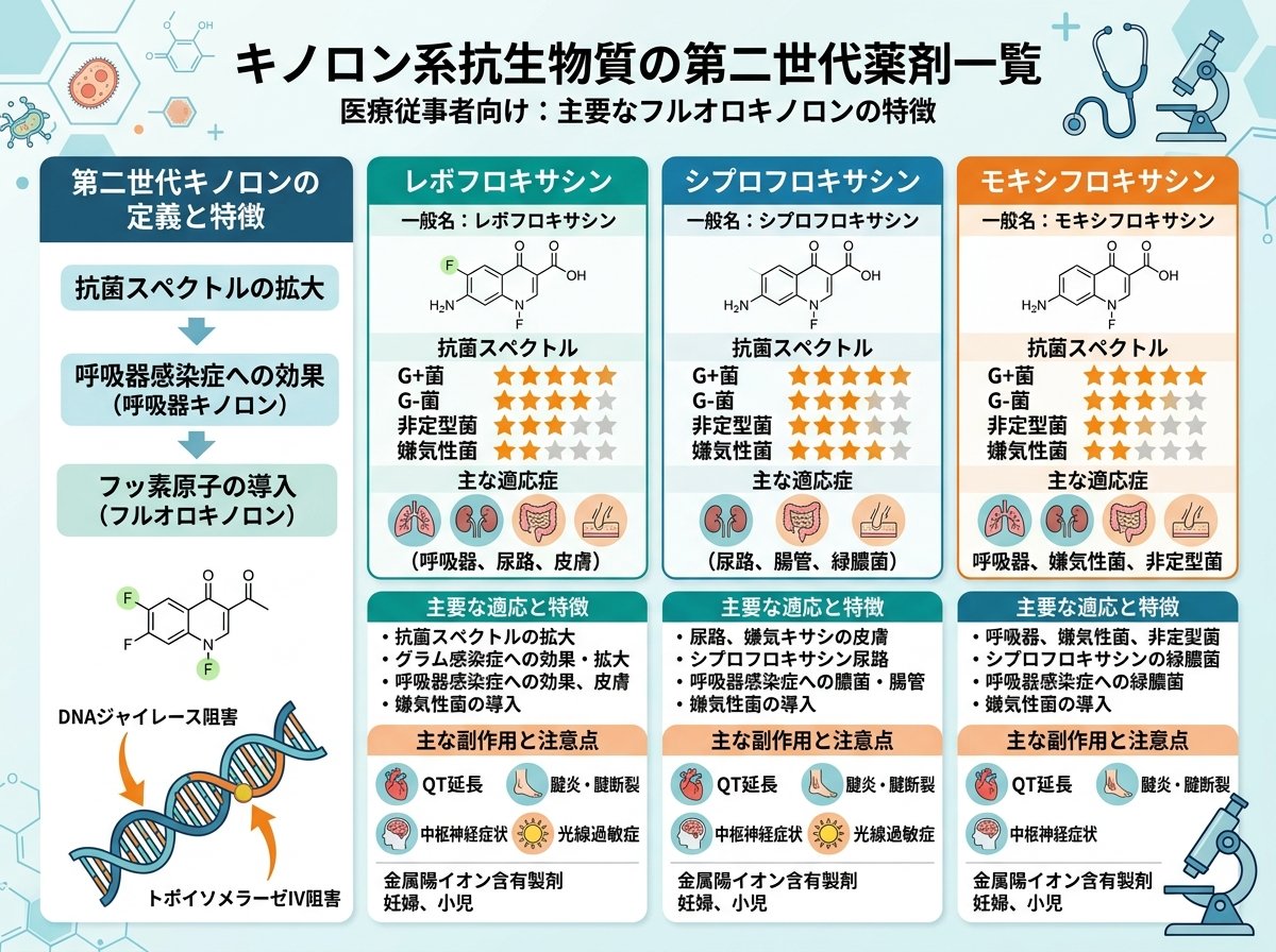 キノロン系抗生物質の第二世代薬剤一覧