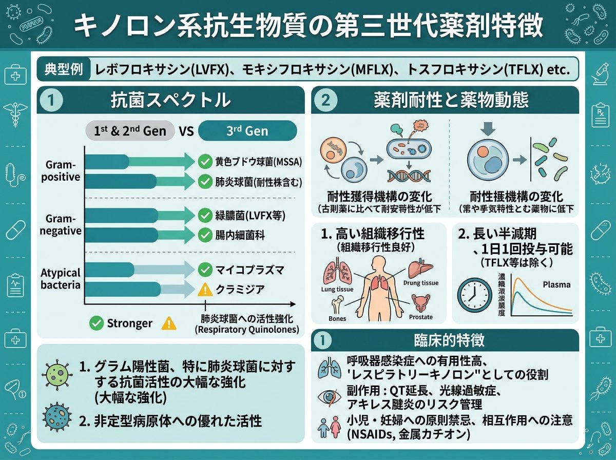 キノロン系抗生物質の第三世代薬剤特徴