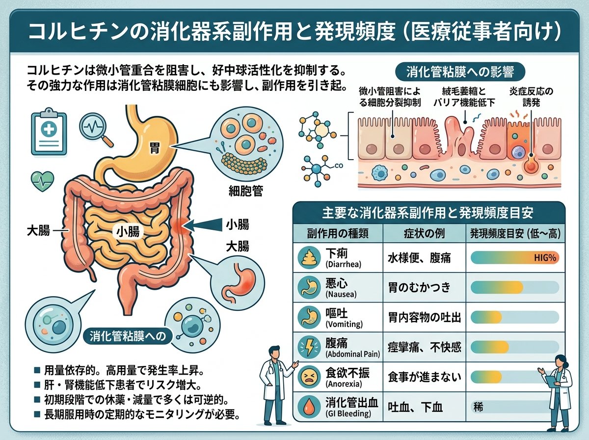 コルヒチンの消化器系副作用と発現頻度