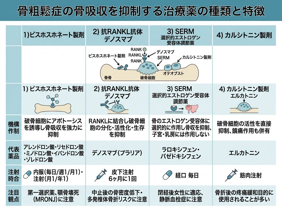 骨粗鬆症の骨吸収を抑制する治療薬の種類と特徴