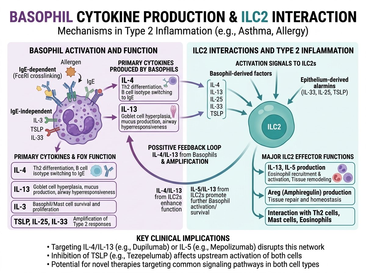 好塩基球のサイトカイン産生機能とILC2相互作用