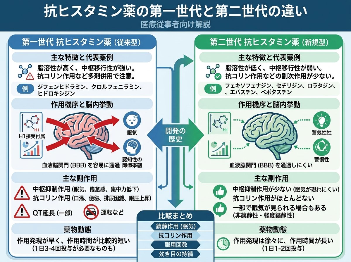 抗ヒスタミン薬の第一世代と第二世代の違い