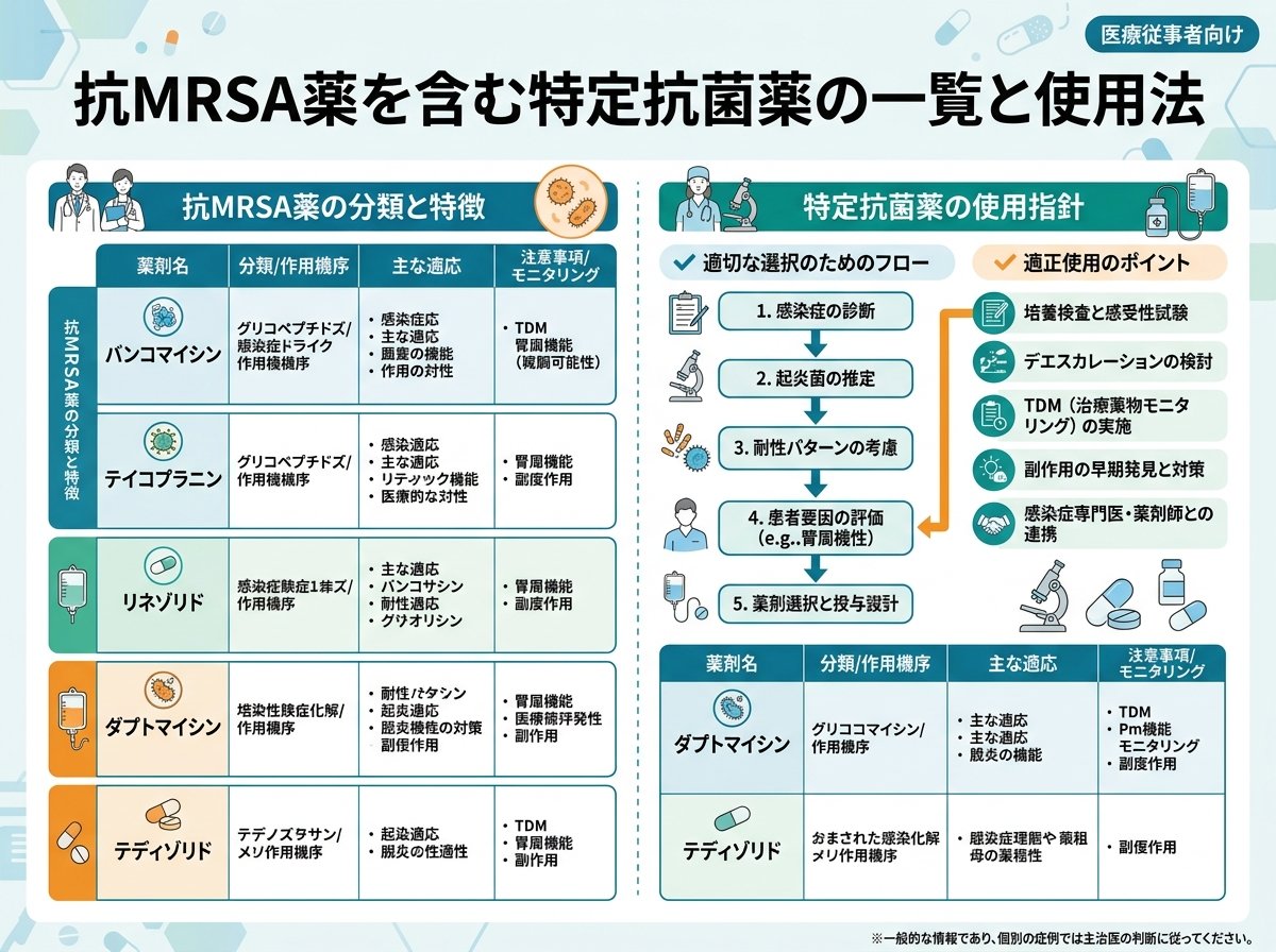 抗MRSA薬を含む特定抗菌薬の一覧と使用法