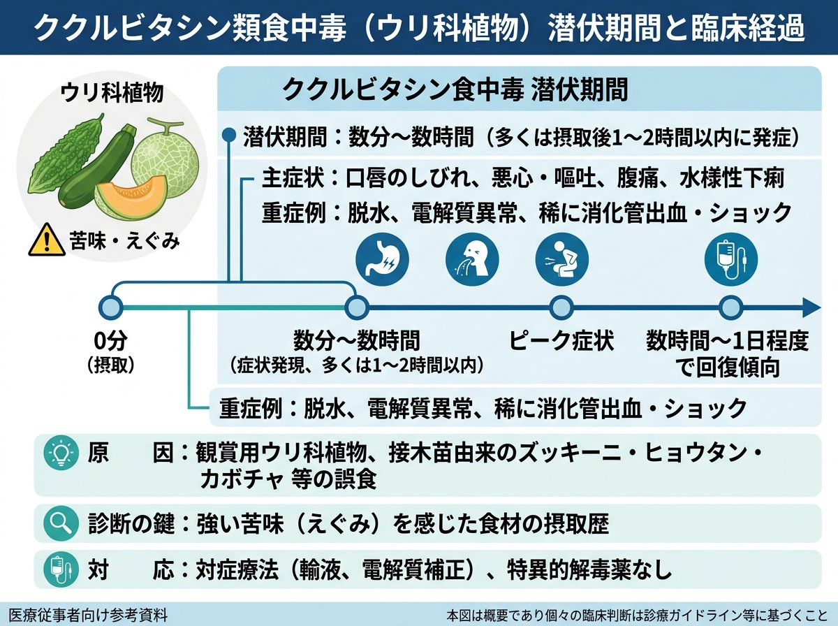 ククルビタシン食中毒の潜伏期間はどのくらいか