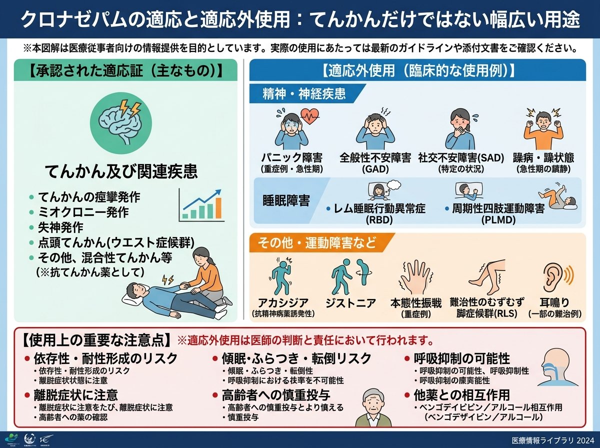 クロナゼパムの適応と適応外使用:てんかんだけではない幅広い用途