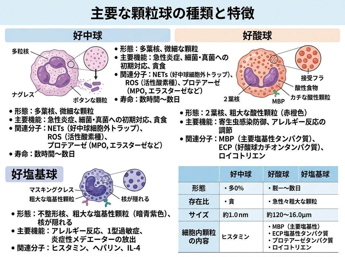 免疫細胞の主要な顆粒球の種類と特徴