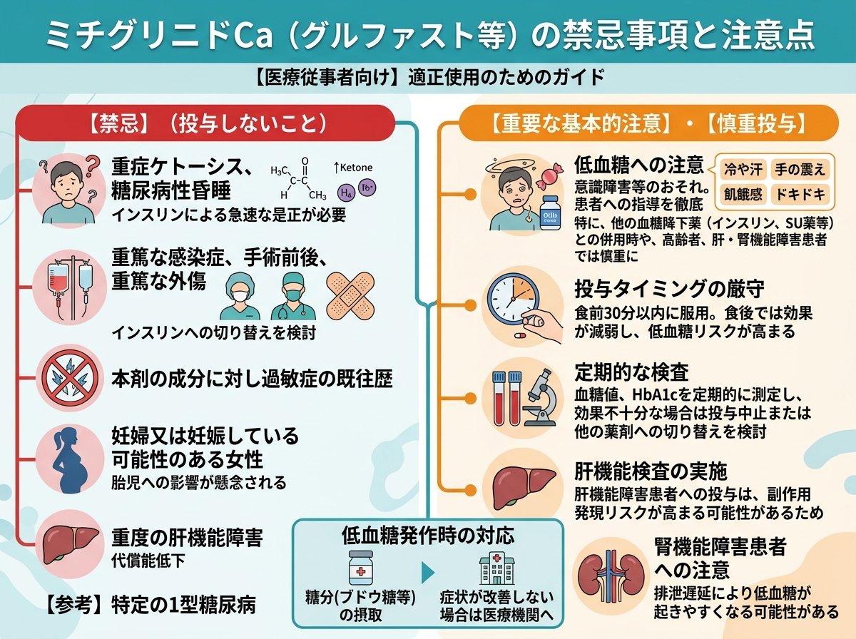ミチグリニドCaの禁忌事項と注意点