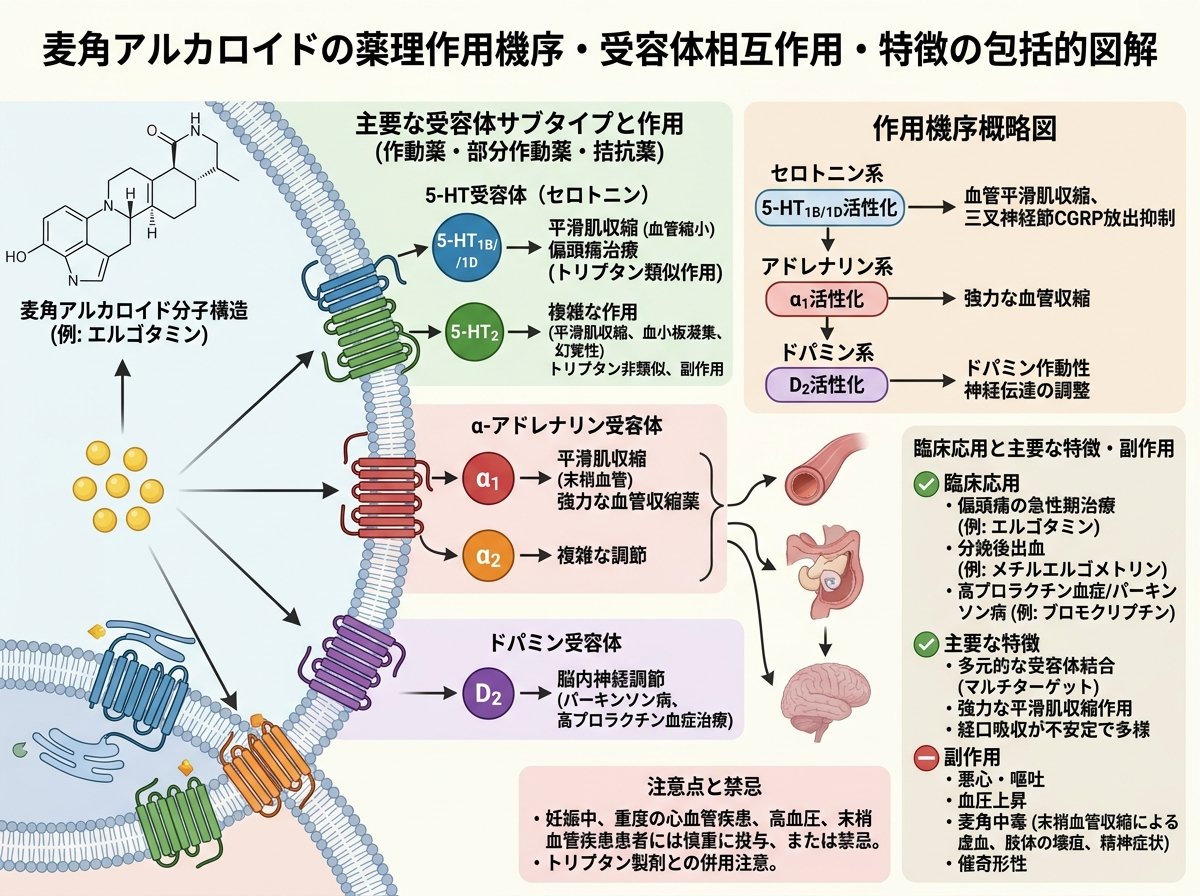麦角アルカロイド 薬 作用 機序 受容体 特徴