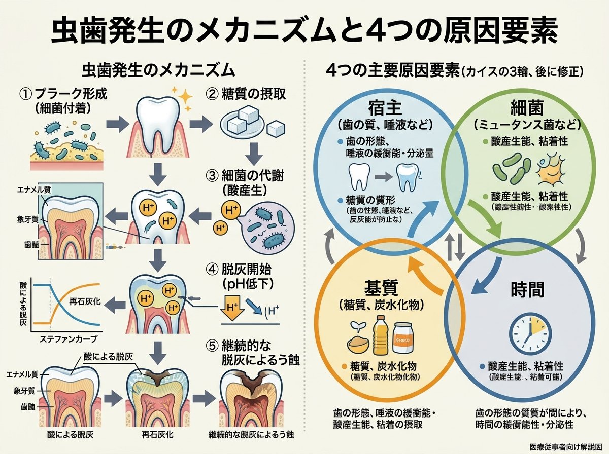 虫歯発生のメカニズムと4つの原因要素
