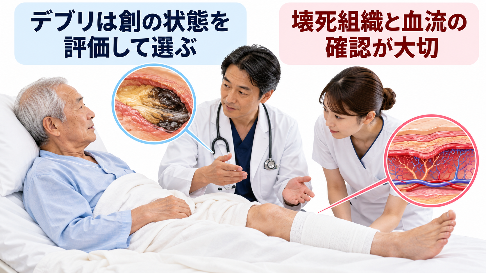 方法を選ぶ前に創と全身の状態を確認