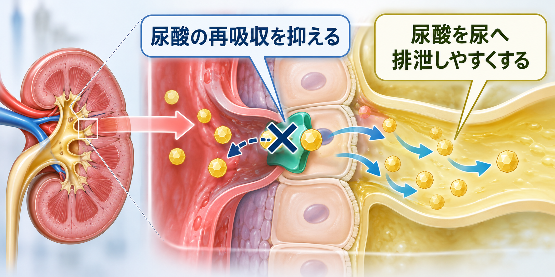 ドチヌラドの臨床効果と血清尿酸値低下作用の解説図