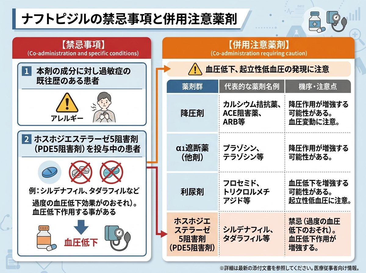 ナフトピジルの禁忌事項と併用注意薬剤