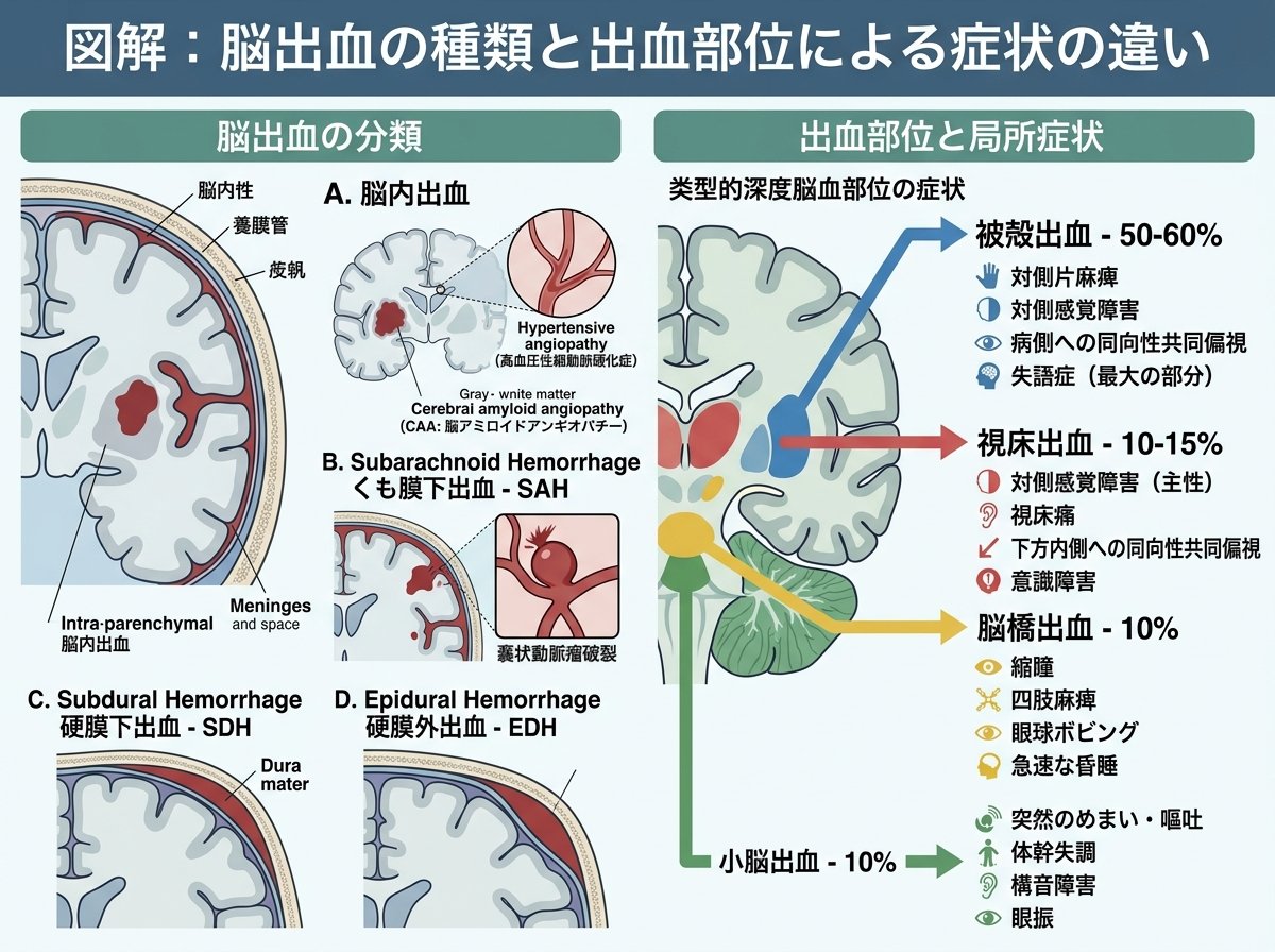 脳出血の種類と出血部位による症状の違い