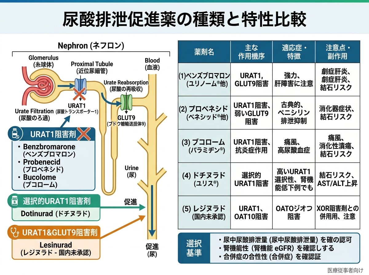 尿酸排泄促進薬の種類と特性比較