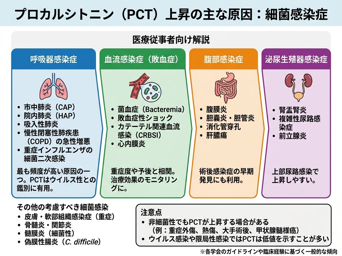 プロカルシトニン上昇の原因で多い細菌感染