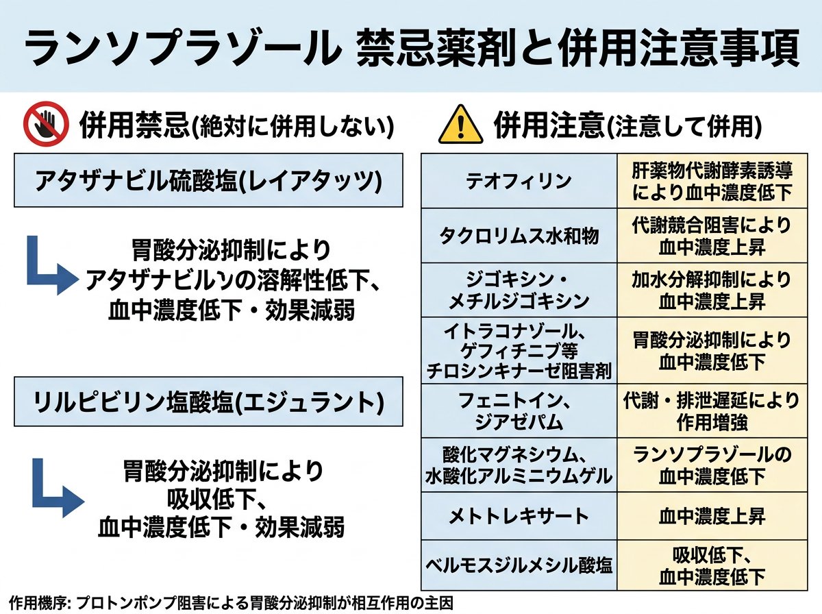 ランソプラゾールの禁忌薬剤と併用注意事項
