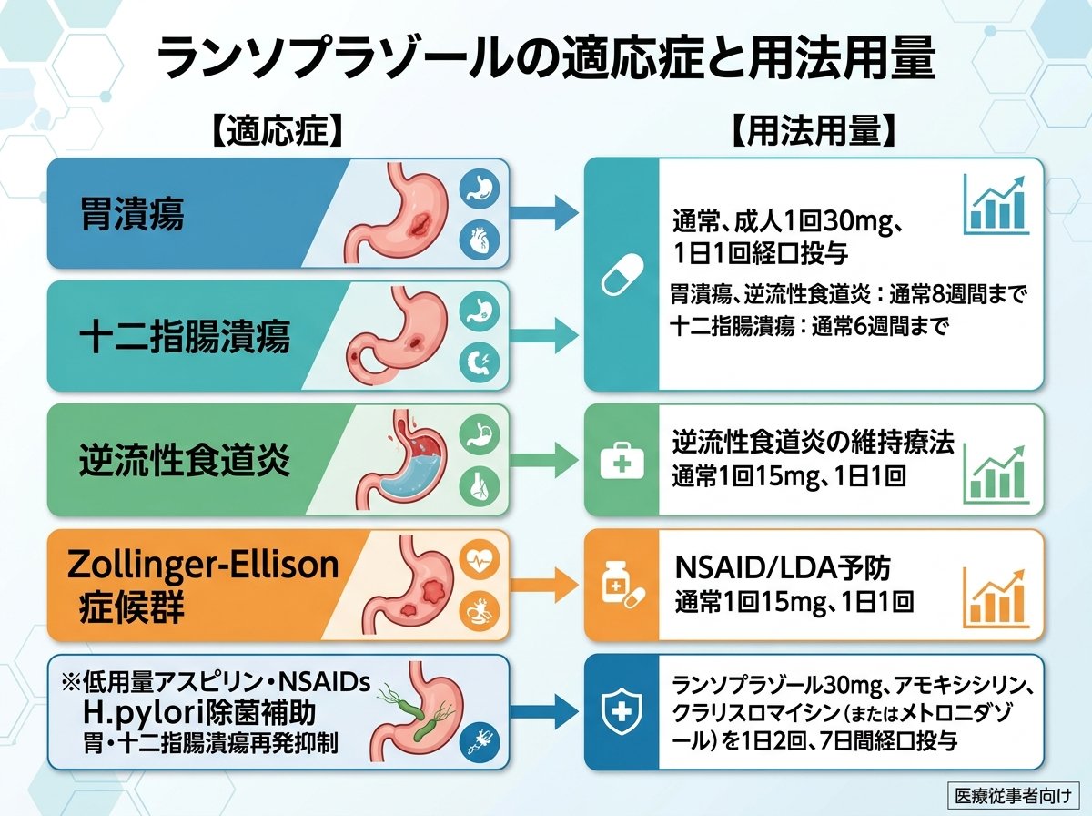 ランソプラゾールの適応症と用法用量