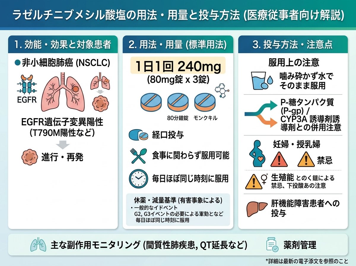 ラゼルチニブメシル酸塩の用法・用量と投与方法