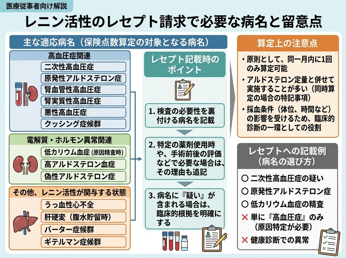 レニン活性のレセプトで必要な病名