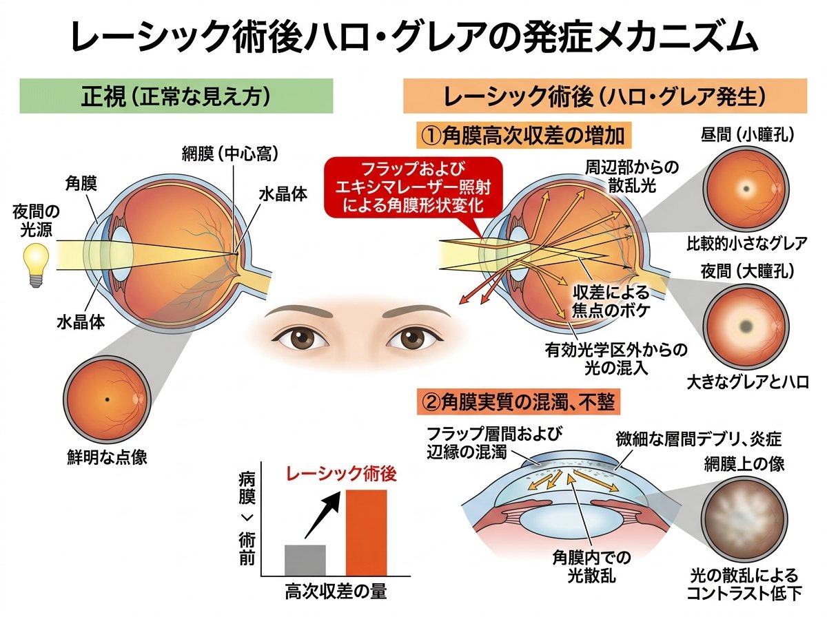 レーシック術後ハロ・グレアの発症メカニズム
