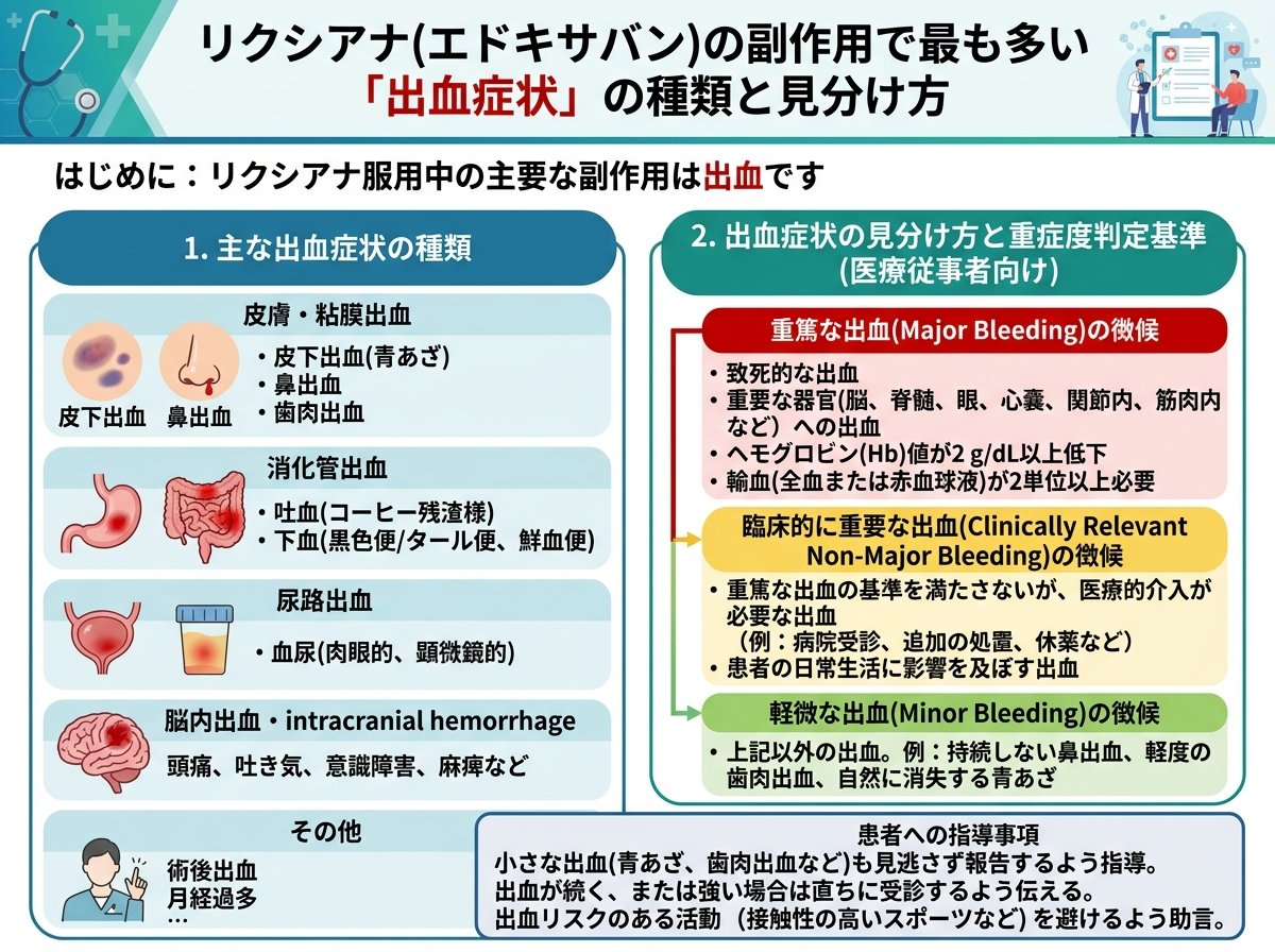 リクシアナの副作用で最も多い「出血症状」の種類と見分け方