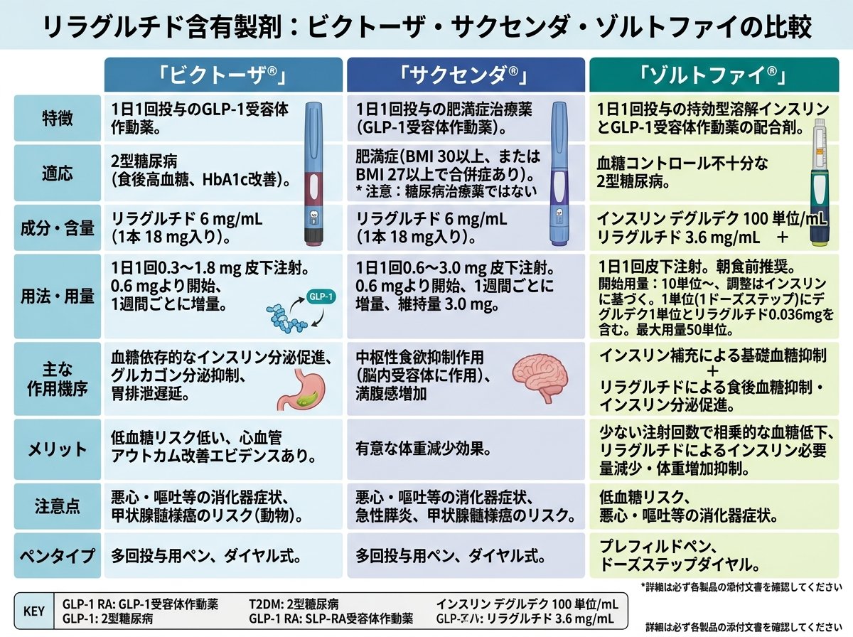 リラグルチドの商品名一覧:ビクトーザ・サクセンダ・ゾルトファイの違い