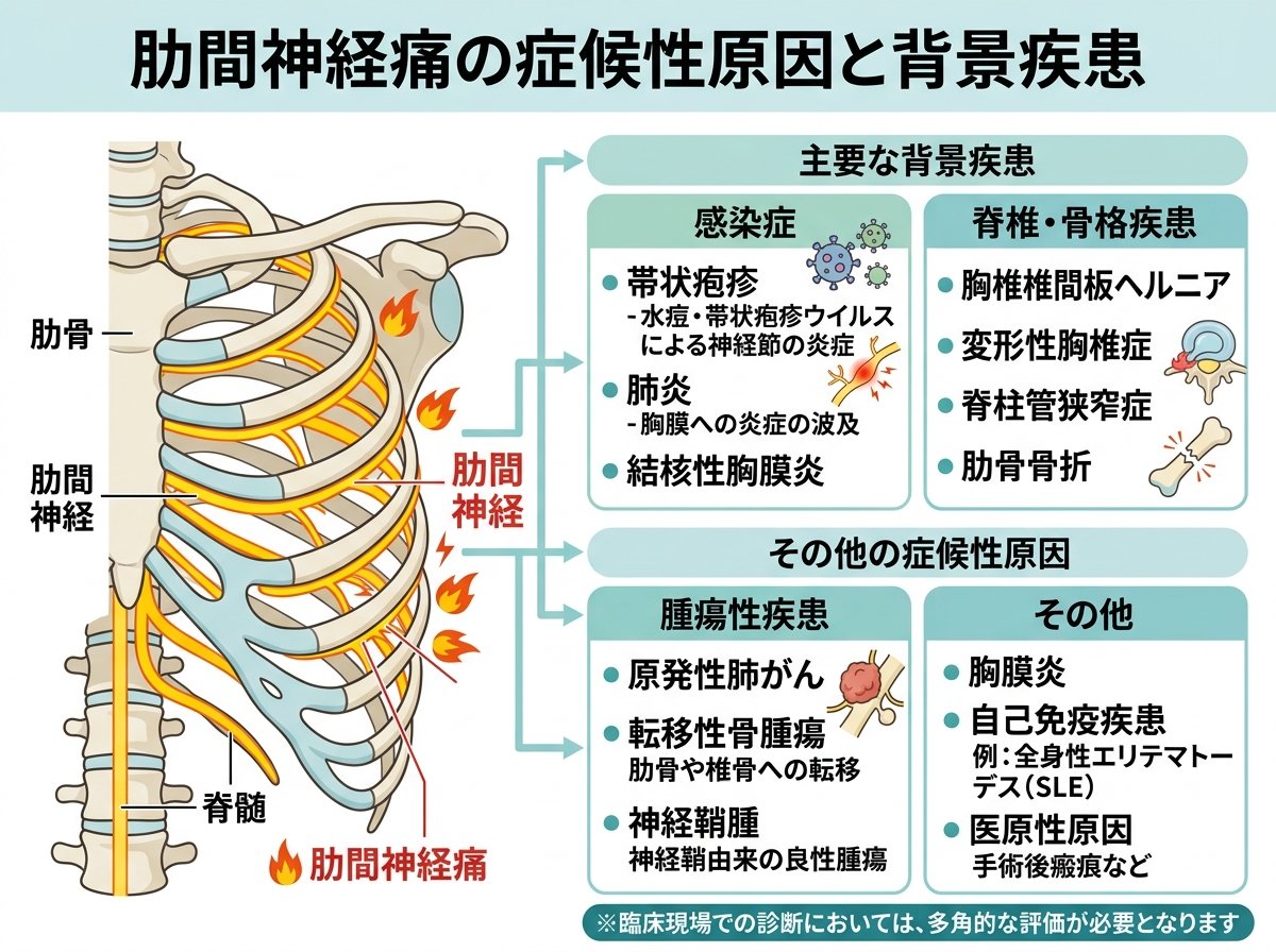 肋間神経痛の症候性原因と背景疾患