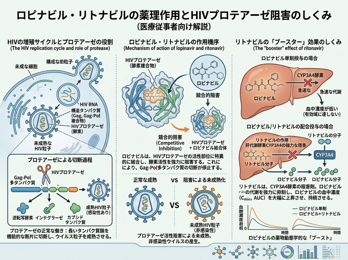 ロピナビル リトナビルの薬理作用とHIVプロテアーゼ阻害のしくみ