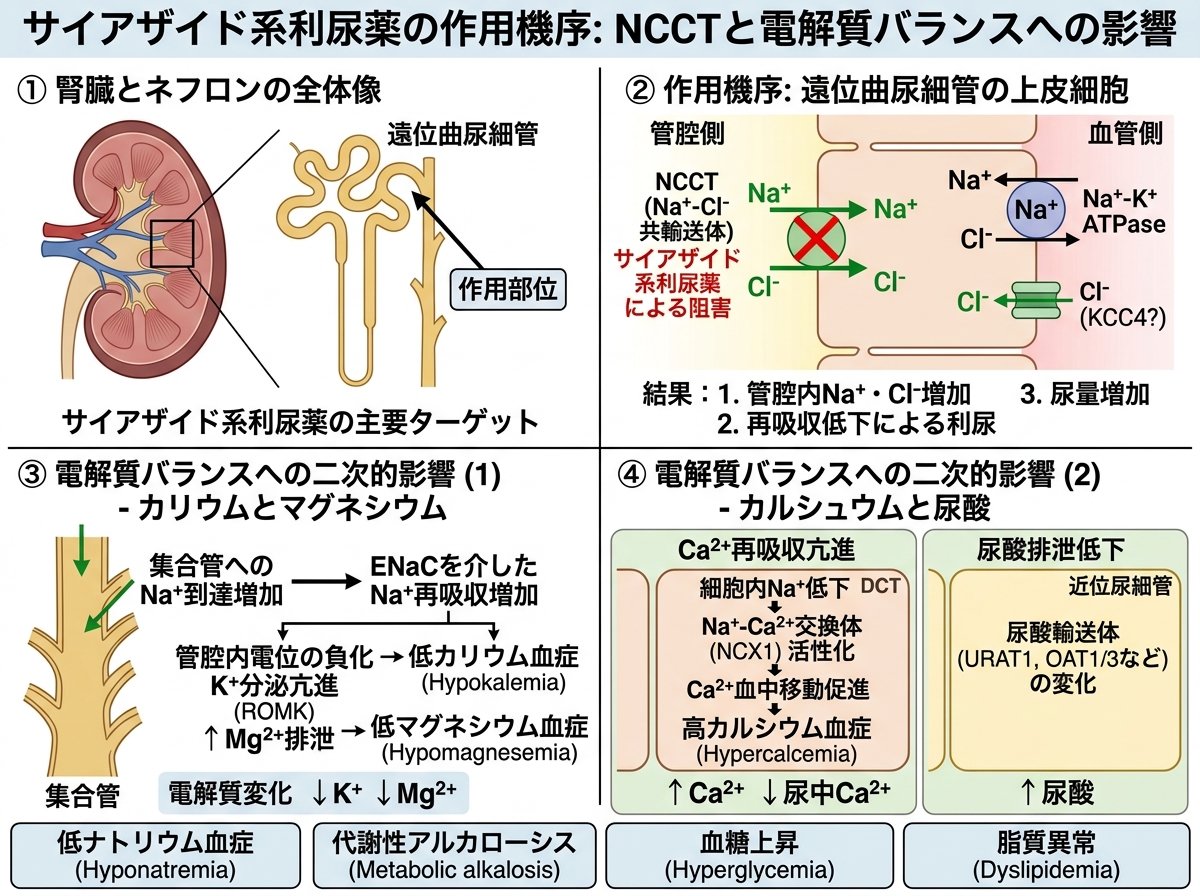 サイアザイド系利尿薬の作用機序:NCCTと電解質バランスへの影響