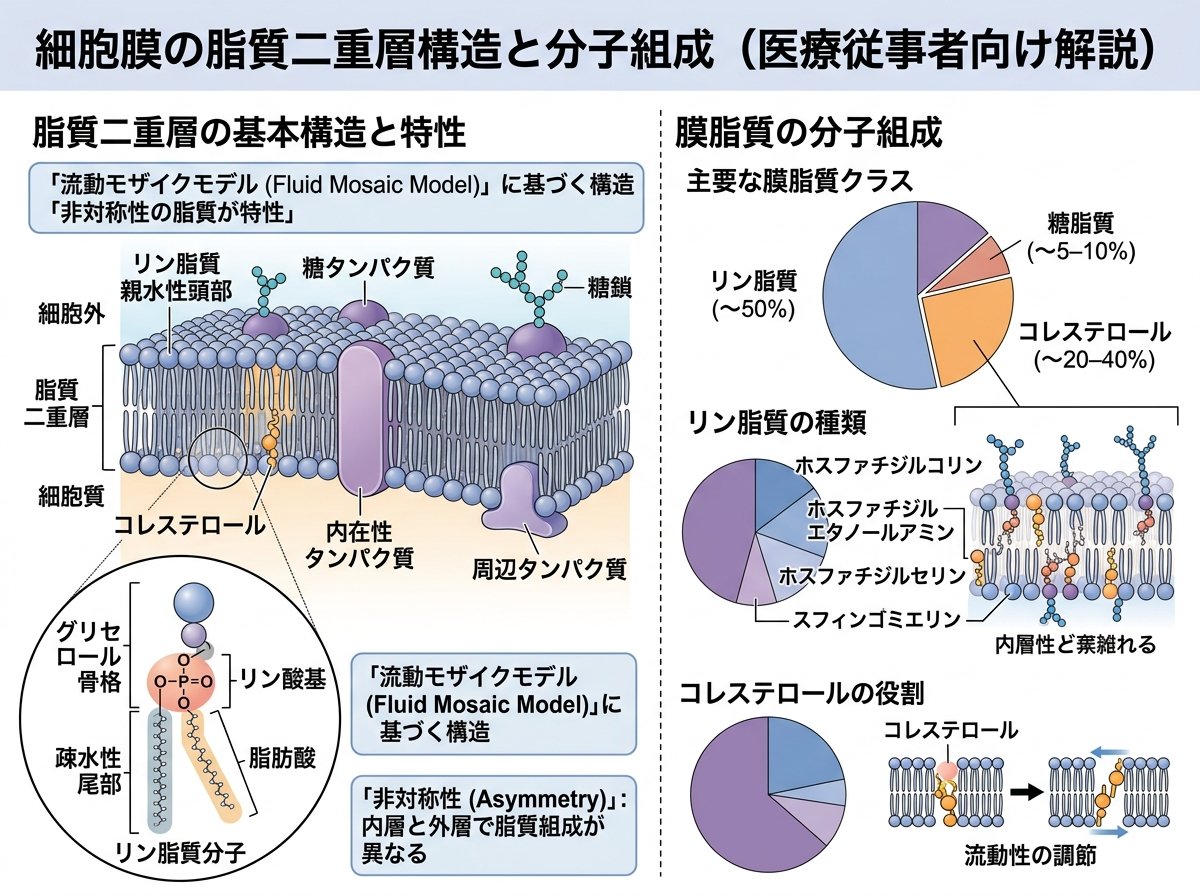 細胞膜の脂質二重層構造と分子組成