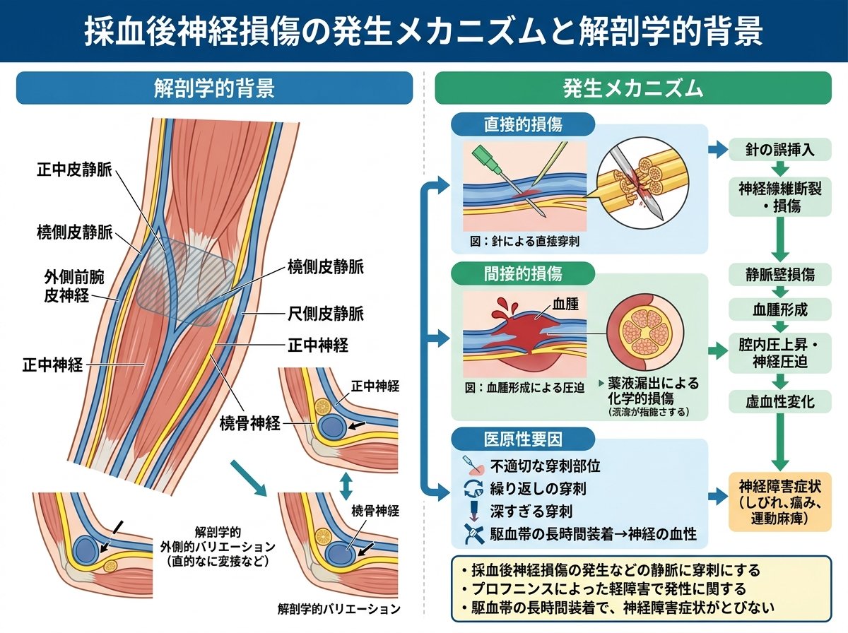 採血後神経損傷の発生メカニズムと解剖学的背景